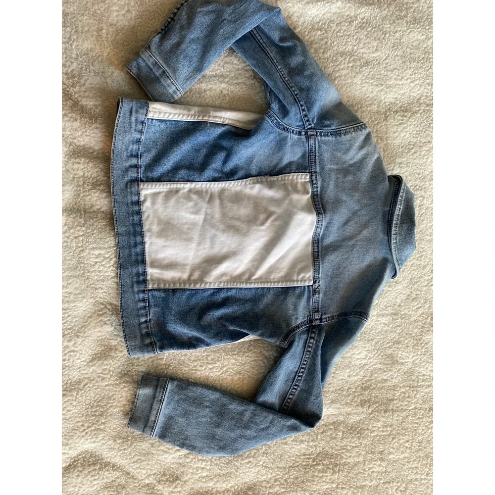 Wonder Nation Girls Colorblock Denim Jacket Blue White Size S 6-6X Trucker‎ Jean